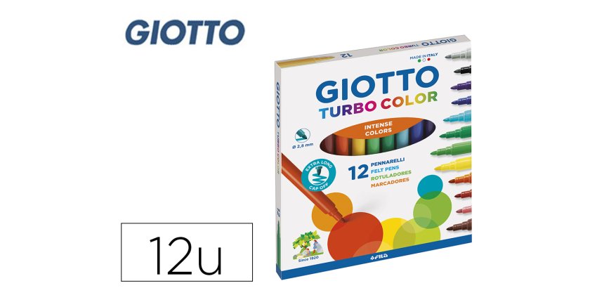 Rotulador giotto turbo color caja de 12 colores lavables con punta bloqueada