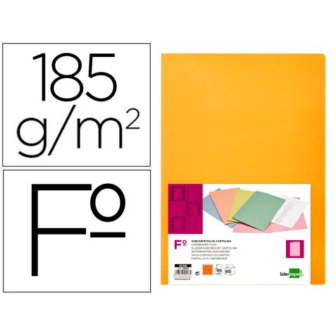 Subcarpeta liderpapel folio naranja intenso 180g/m2