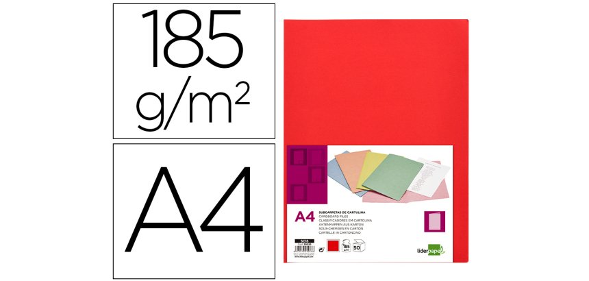 Subcarpeta liderpapel din a4 rojo intenso 180g/m2