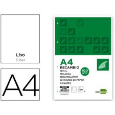 Recambio liderpapel a4 100 hojas 100g/m2 liso con margen 4 taladros