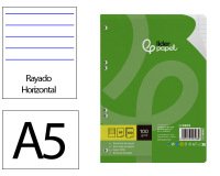 Recambio liderpapel A5 100 h 100g horizontal con margen 6 taladros