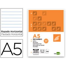 Recambio liderpapel A5 100 h 100g horizontal con margen 6 taladros