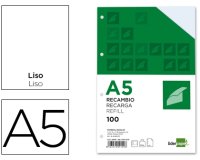 Recambio liderpapel a5 100h 100g/m2 liso doble margen 6 taladros