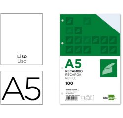 Recambio liderpapel a5 100h 100g/m2 liso doble margen 6 taladros