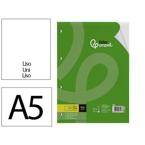 Recambio liderpapel a5 100 h 100gr liso doble margen 6 taladros