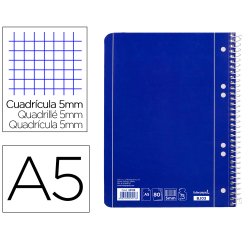 Cuaderno espiral liderpapel a5 micro serie azul tapa blanda 80h 75 gr cuadro5mm 6 taladros azul