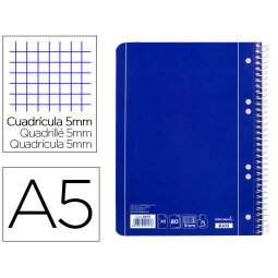 Cuaderno espiral liderpapel a5 micro serie azul tapa blanda 80h 75 gr cuadro5mm 6 taladros azul