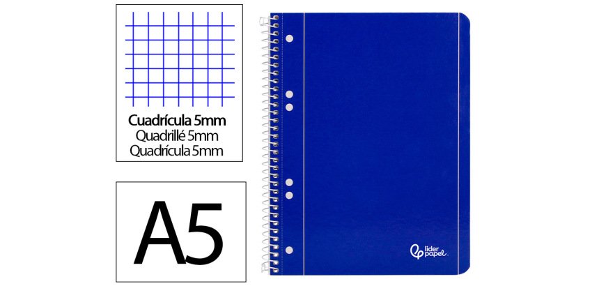 Cuaderno espiral liderpapel a5 micro serie azul tapa blanda 80h 75gr cuadro5mm 6 talad ros azul