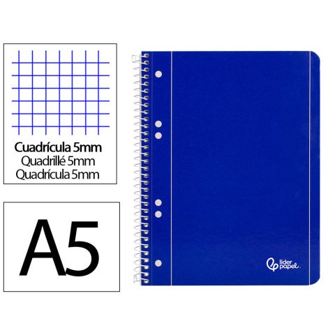 Cuaderno espiral liderpapel a5 micro serie azul tapa blanda 80h 75gr cuadro5mm 6 talad ros azul