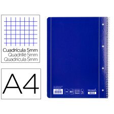 Cuaderno espiral liderpapel a4 micro serie azul tapa blanda 80h 75 gr cuadro 5mm con margen 4 taladros azul