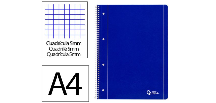 Cuaderno espiral liderpapel a4 micro serie azul tapa blanda 80h 75gr cuadro 5mm con mar gen 4 taladros azul