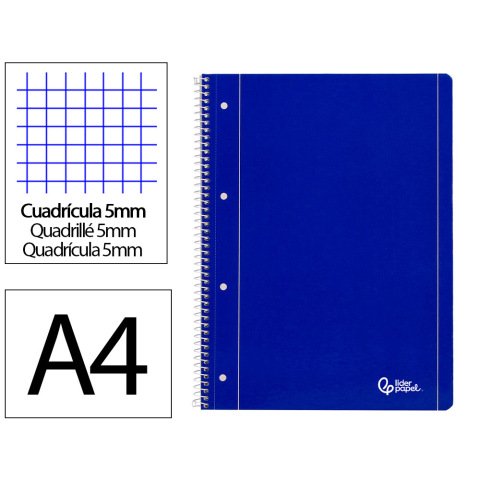 Cuaderno espiral liderpapel a4 micro serie azul tapa blanda 80h 75gr cuadro 5mm con mar gen 4 taladros azul