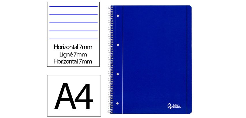 Cuaderno espiral liderpapel a4 micro serie azul tapa blanda 80h 75gr horizontal con ma rgen 4 taladros azul