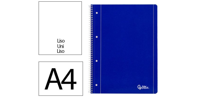 Cuaderno espiral liderpapel a4 micro serie azul tapa blanda 80h 75gr liso con margen 4 taladros azul
