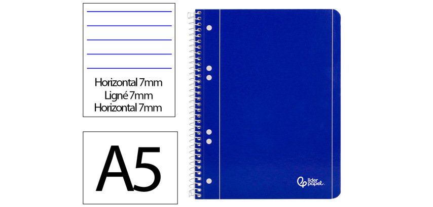 Cuaderno espiral liderpapel a5 micro serie azul tapa blandblanda 80h 75gr horizontal 6 taladros azul