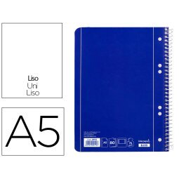 Cuaderno espiral liderpapel a5 micro serie azul tapa blanda 80h 75 gr liso 6taladros azul