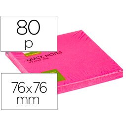 Bloc de notas adhesivas quita y pon q-connect 76x76 mm rosa neon 80 hojas