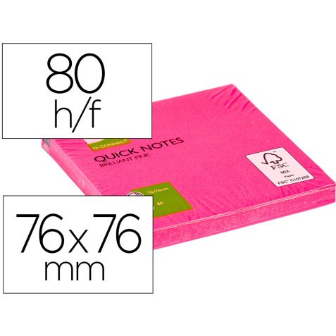 Bloc de notas adhesivas quita y pon q-connect 76x76 mm rosa neon 80 hojas