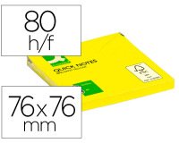Bloc de notas adhesivas quita y pon q-connect 76x76 mm amarillo neon 80 hojas