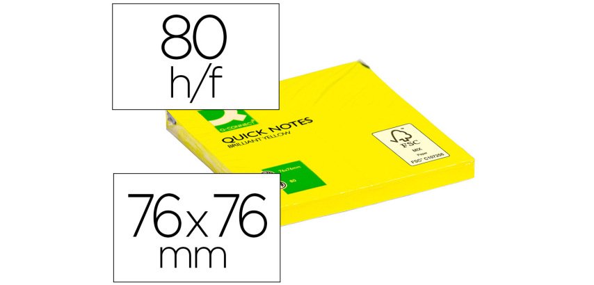 Bloc de notas adhesivas quita y pon q-connect 76x76 mm amarillo neon 80 hojas