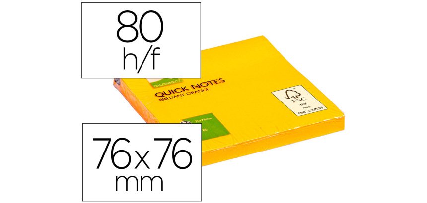 Bloc de notas adhesivas quita y pon q-connect 76x76 mm naranja neon 80 hojas