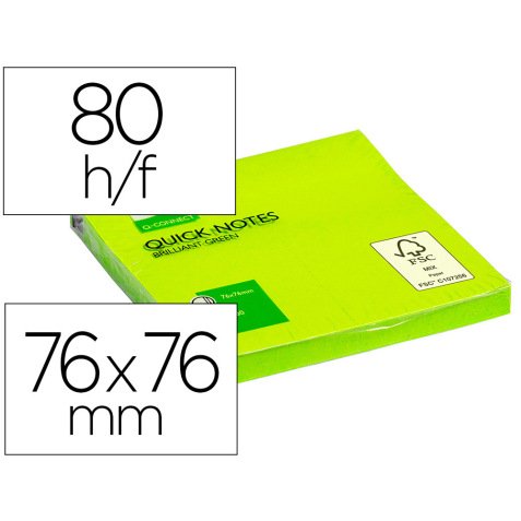 Bloc de notas adhesivas quita y pon q-connect 76x76 mm verde neon 80 hojas