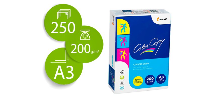Papel fotocopiadora color copy din a3 200 gramos paquete de 250 hojas