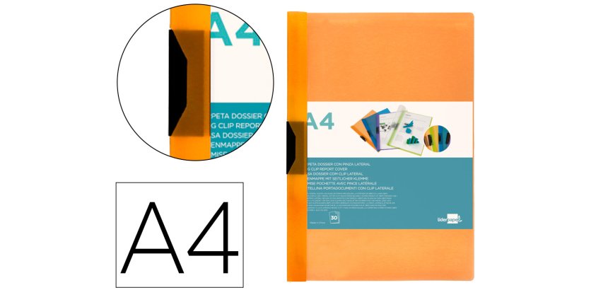 Carpeta liderpapel dossier pinza lateral 45301 polipropileno din a4 naranja 30 hojas pinza deslizante