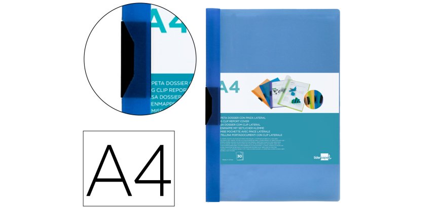 Carpeta liderpapel dossier pinza lateral 45302 polipropileno din a4 azul 30 hojas pinza deslizante
