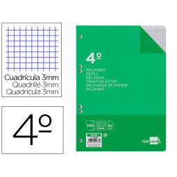 Recambio liderpapel 4º / A5+ 100 hojas 60g/m2 cuadro 3mm con margen 6 taladros