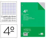 Recambio liderpapel 4º / A5+ 100 hojas 60g/m2 cuadro 4mm con margen 6 taladros