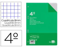 Recambio liderpapel 4º / A5+ 100 hojas 60g cuadro 8mm con margen 6 taladros