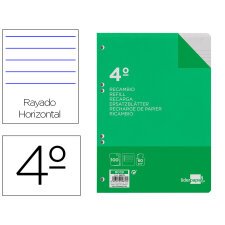 Recambio liderpapel 4º / A5+ 100 hojas 60g/m2 rayas horizontal con margen 6 taladros