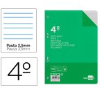 Recambio liderpapel 4º / A5+ 100 hojas 60g pauta 4ª 3,5mm con margen 6 taladros
