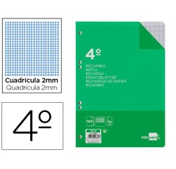 Recambio liderpapel 4º / A5+ 100 hojas 60g/m2 milimetrado sin margen 6 taladros