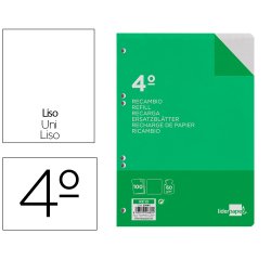 Recambio liderpapel 4º / A5+ 100 hojas 60g/m2 liso sin margen 6 taladros
