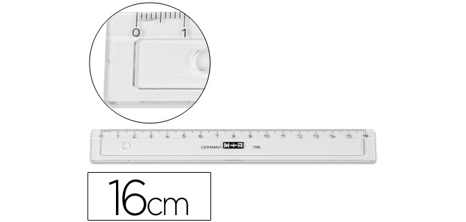Regla m+r 16 cm plastico transparente con bisel