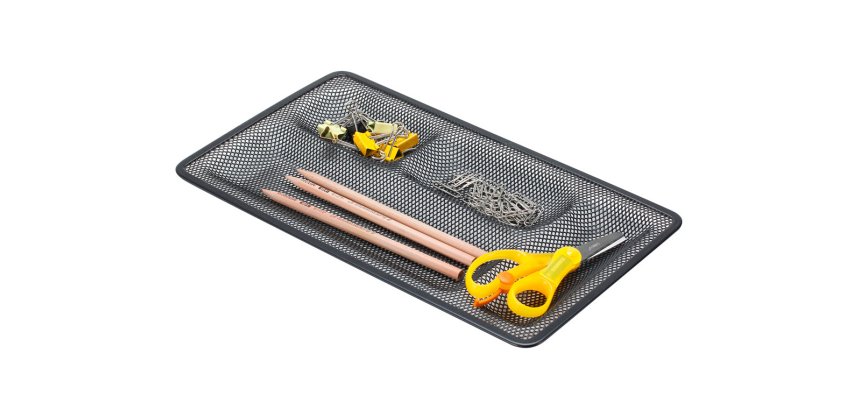 Organizador sobremesa bandeja metalica q-connect rejilla negra con 4 departamentos 315x20x175 mm