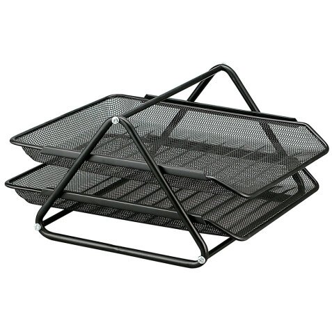 Bandeja sobremesa metalica q-connect rejilla gxa100 negra 2 bandejas movibles 300x185x350 mm