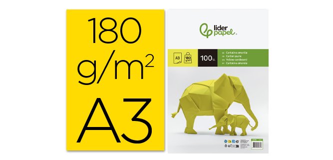 Cartulina liderpapel a3 180g/m2 amarillo paquete de 100 hojas