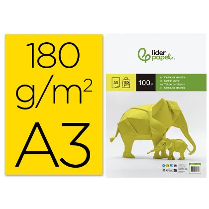 Cartulina liderpapel a3 180g/m2 amarillo paquete de 100 hojas