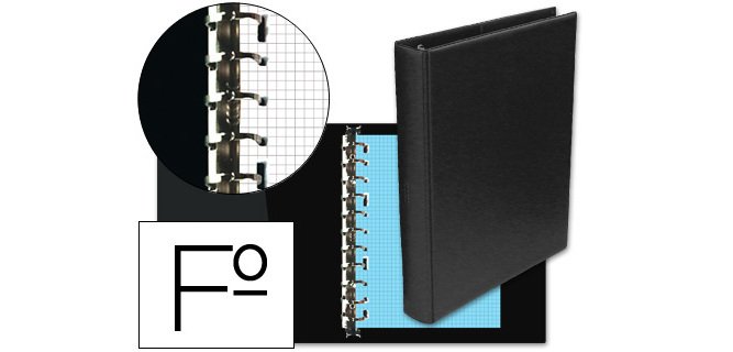 Carpeta multifin alfa 3005-m 16 anillas 24 mm plastico folio negro 215x310 mm