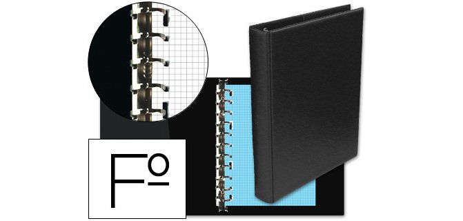 Carpeta multifin alfa 3005-m 16 anillas 24 mm plastico folio negro 215x310 mm