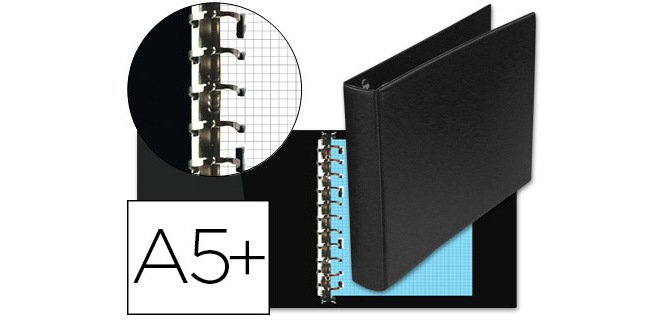 Carpeta multifin alfa 3002-m 11 anillas 24 mm plastico cuarto negro 155x215 mm