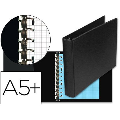 Carpeta multifin alfa 3002-m 11 anillas 24 mm plastico cuarto negro 155x215 mm
