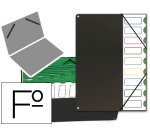 Carpeta clasificador tapa de plastico pardo folio 9 departamentos negro