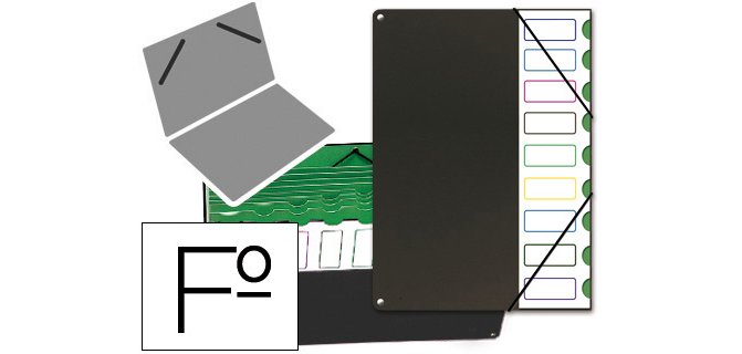 Carpeta clasificador tapa de plastico pardo folio 9 departamentos negro