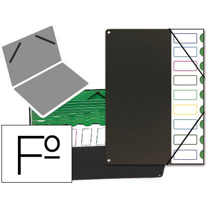 Carpeta clasificador tapa de plastico pardo folio -9 departamentos negro