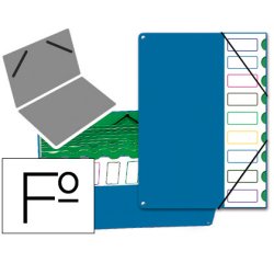 Carpeta clasificador tapa de plastico pardo folio 9 departamentos azul