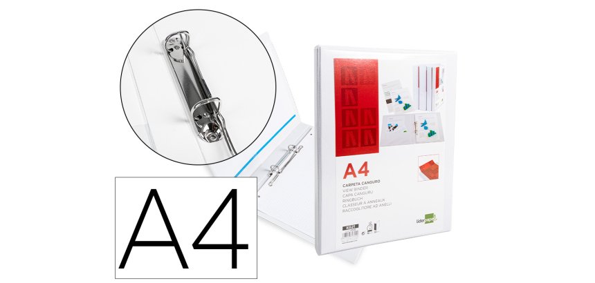 Carpeta canguro 2 anillas mixtas 16mm liderpapel a4 plastico color blanco